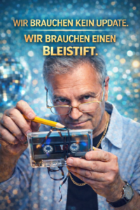 Mr. Boom fädelt Cassettenband